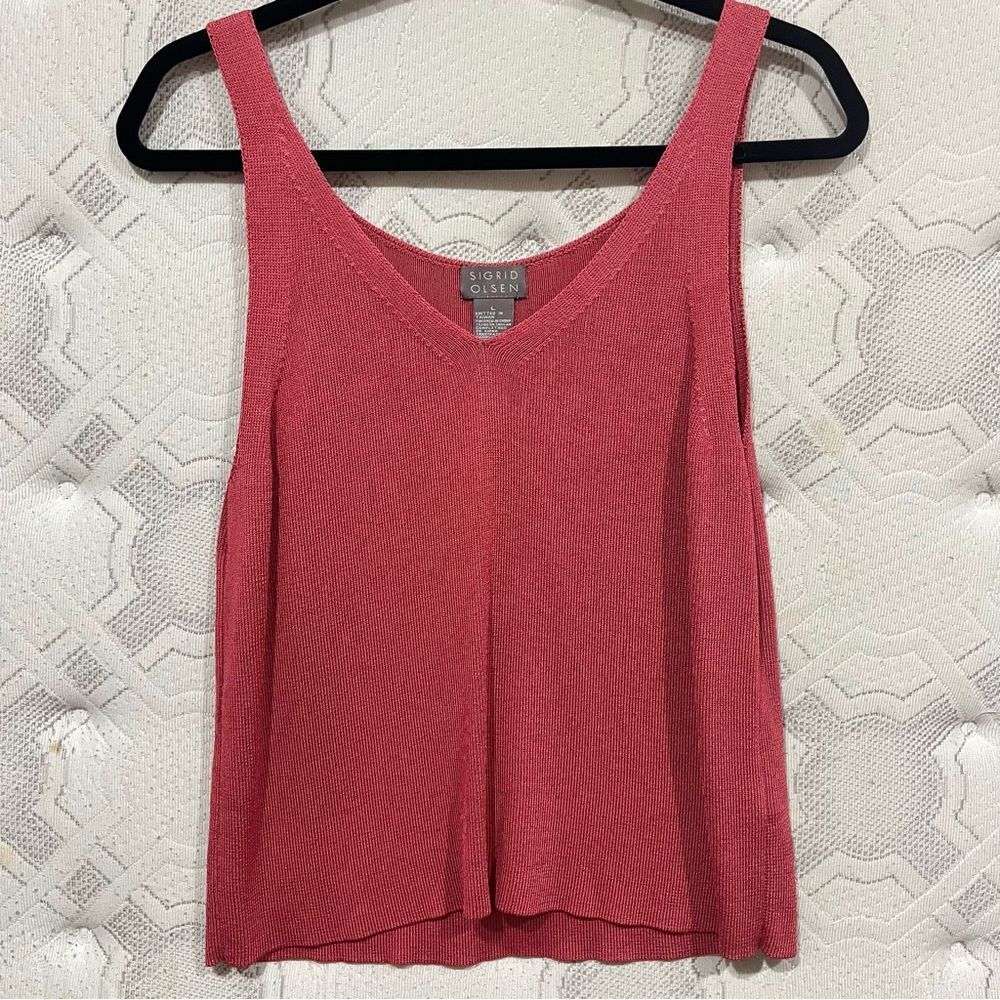 Sigrid Olsen Pink Knit V Neck Tank Top - Size Large